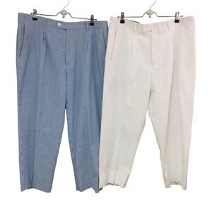Lot of 2 Linea Uomo Seersucker Pants Mens Fits 38x25.75 Pleated Coastal Preppy